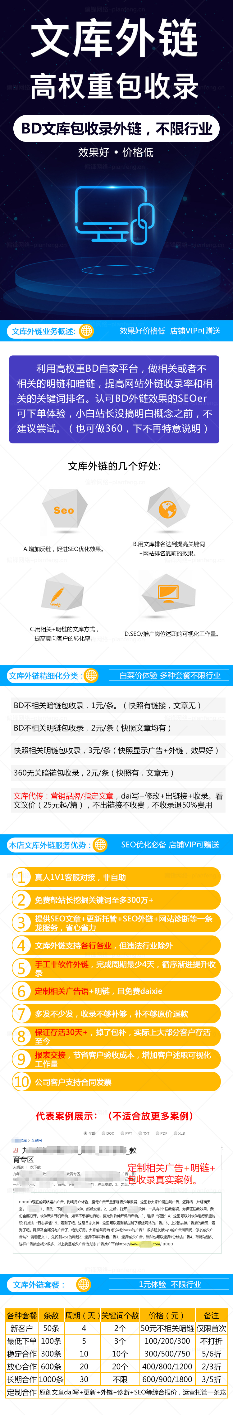 手工关键词网站SEO外链代发推广 专做BD/360文库包收录明暗链(图1)